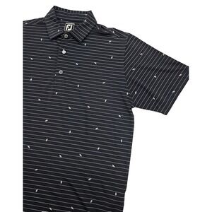 FootJoy Polo Shirt Men Athletic Fit Navy Stripe All Over Golf No Course Logo - M